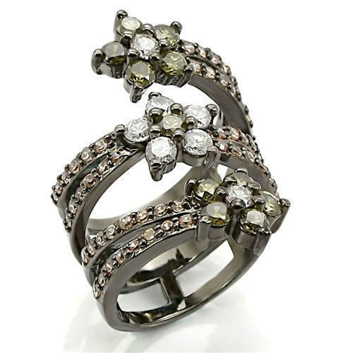 0W293 - Ruthenium Brass Ring with AAA Grade CZ  in Multi Color