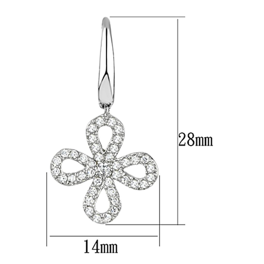 3W382 - Rhodium Brass Earrings with AAA Grade CZ  in Clear