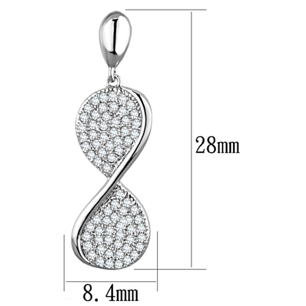 3W663 - Rhodium Brass Earrings with AAA Grade CZ  in Clear