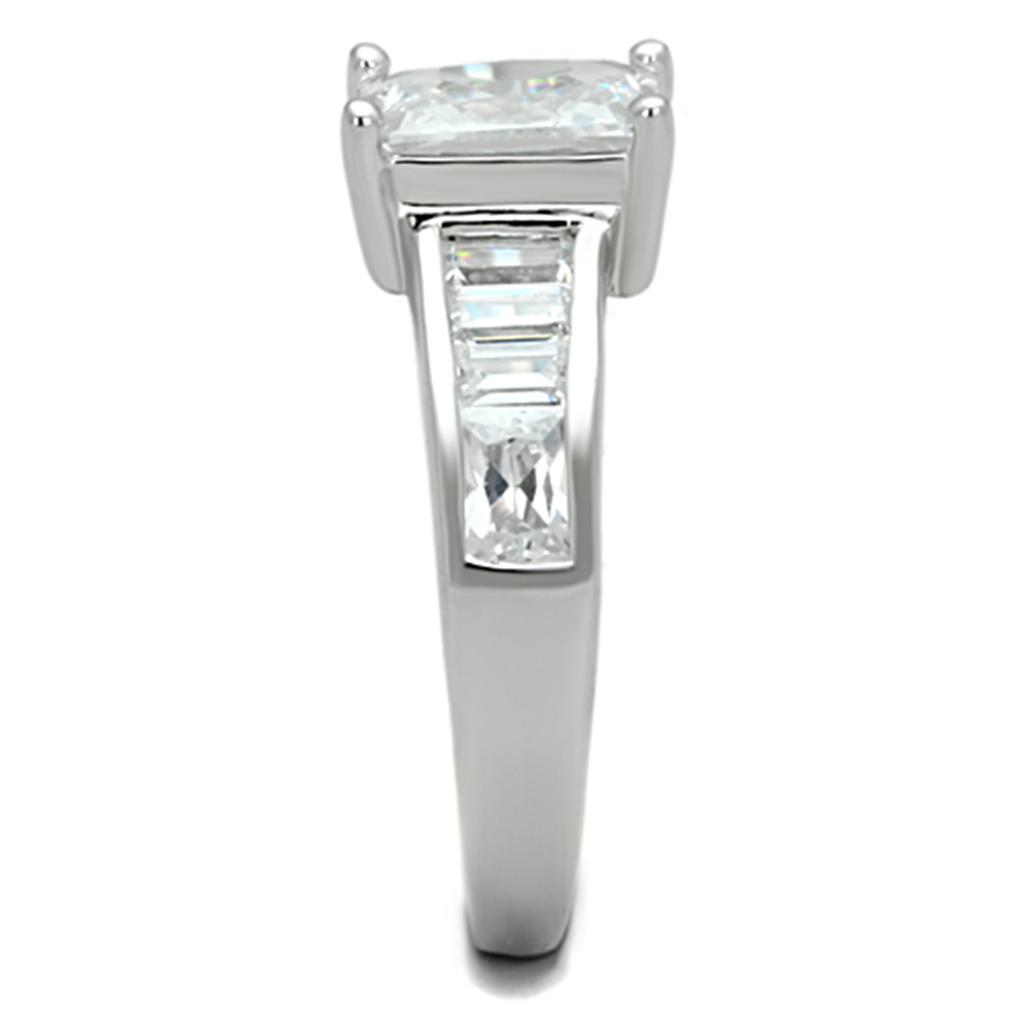 3W769 - Rhodium Brass Ring with AAA Grade CZ  in Clear