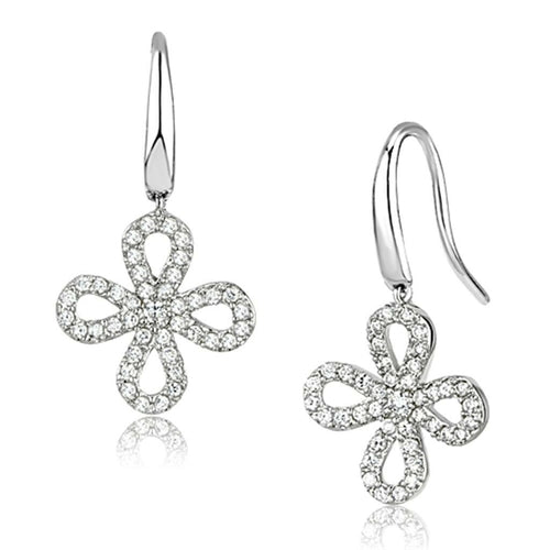 3W382 - Rhodium Brass Earrings with AAA Grade CZ  in Clear