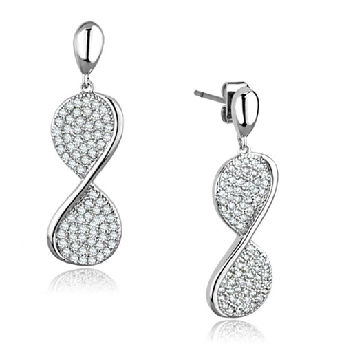 3W663 - Rhodium Brass Earrings with AAA Grade CZ  in Clear