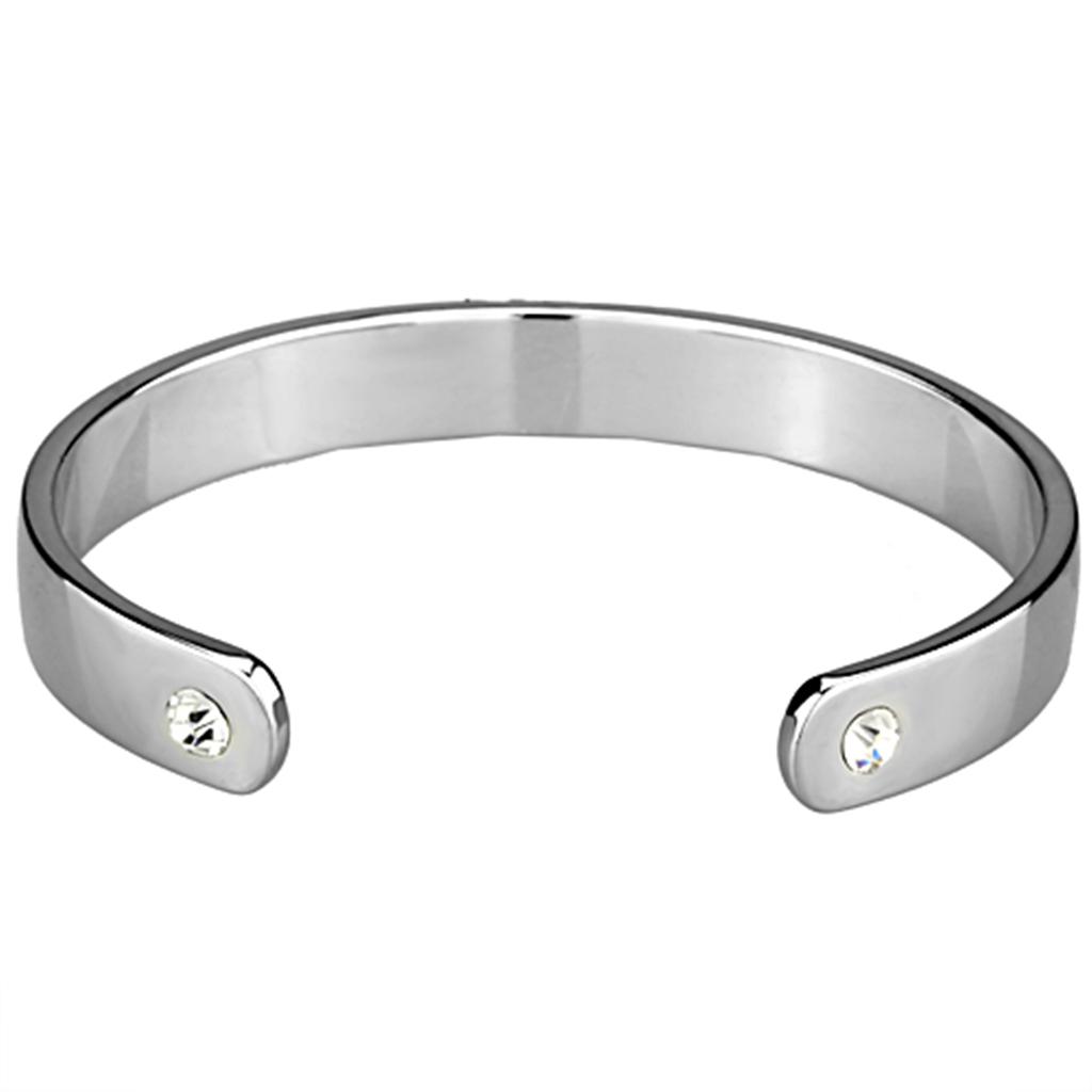 LO3621 - Reverse Two-Tone White Metal Bangle with Top Grade Crystal