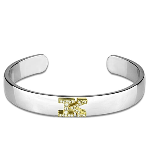 LO3621 - Reverse Two-Tone White Metal Bangle with Top Grade Crystal