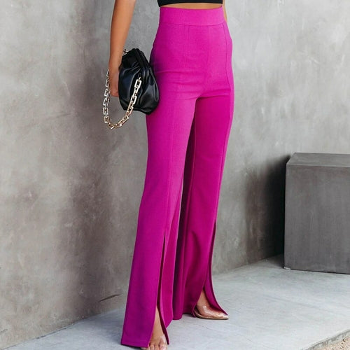 Slim Fit Slit Flared Pants Elegant Hips High Waist Trousers