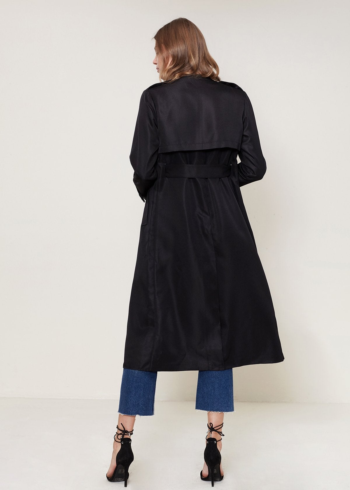 Ro &amp; De Tie Waist Maxi Trench Coat In Black