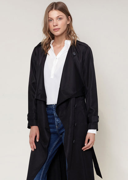 Ro &amp; De Tie Waist Maxi Trench Coat In Black