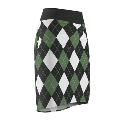 Uniquely You Womens Pencil Skirt / Green and White Argyle Stretch Mini